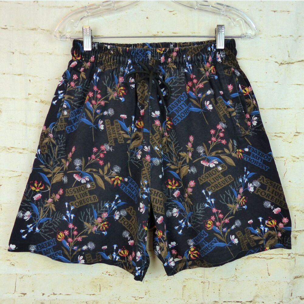 Linda Finegold A-holes Live Forever Sweat Shorts Men L Black Floral Print Cotton
